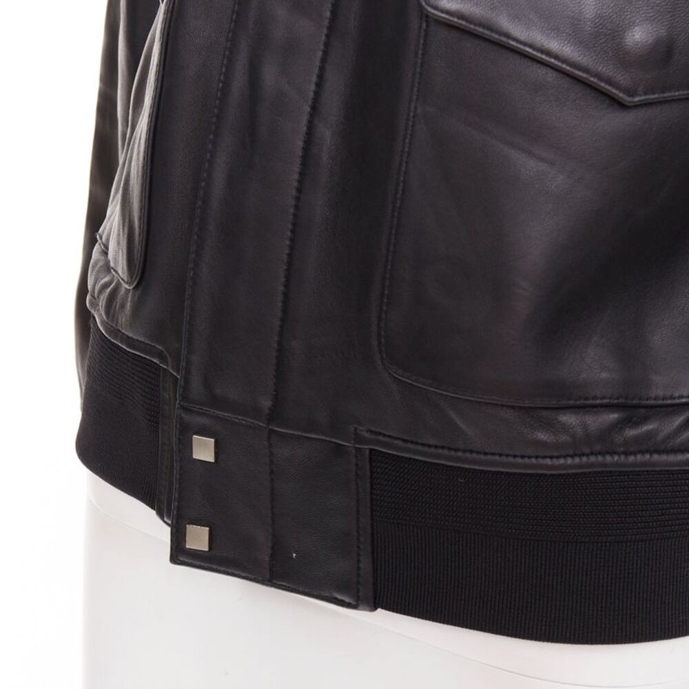 SAINT LAURENT 2020 black sheepskin leather pocketed flight jacket L - Picture 8 of 10